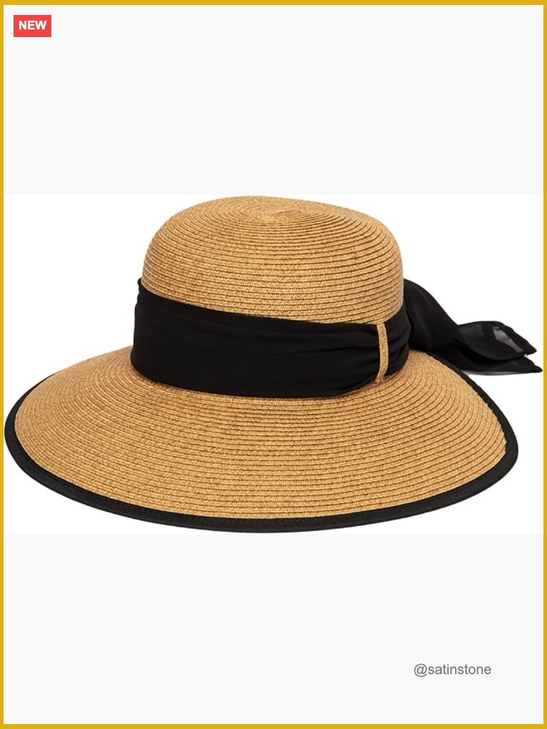Women's Sun Hat With Scarf Tie Back - Paper Straw & Polyester